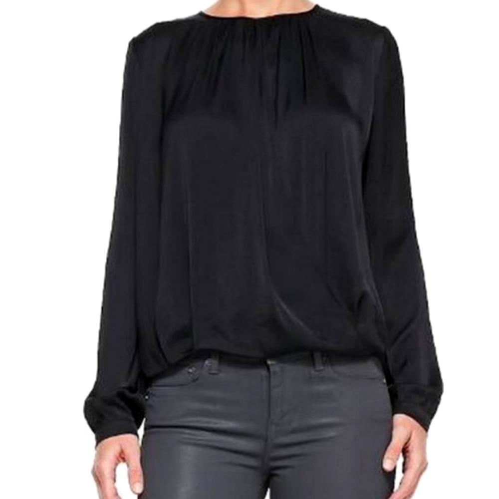 Vince fauz wrap long sleeve black blouse top